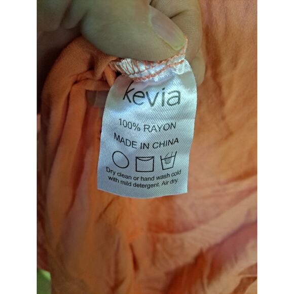 Kevia Peach and‎ White V Neck 3/4 Sleeve Blouse Size XL - Picture 5 of 6
